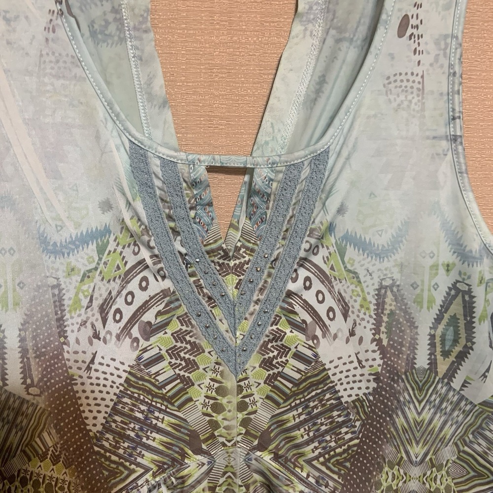 Live and Let Live Women's Large Boho Tunic Top Blue Keyhole Neck Sleeveless Y2K - Picture 4 of 7